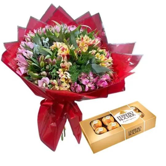 Ramo de flores astromelias y rocher x8